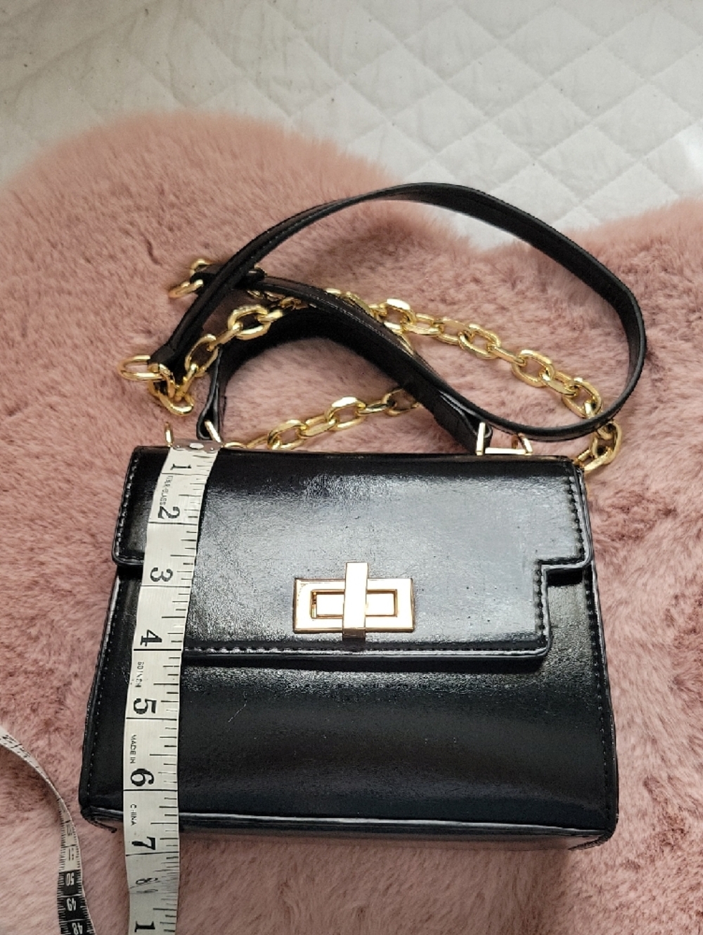 Aldo Black Mini Top-Handle Crossbody with Gold Chain - Picture 2 of 6